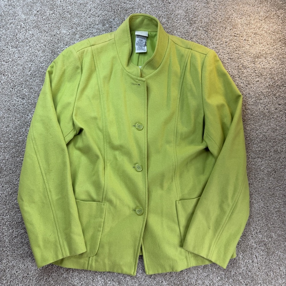 White Stag Jacket Womens 12 Green Wool Blend Short Twill Button Front Collared